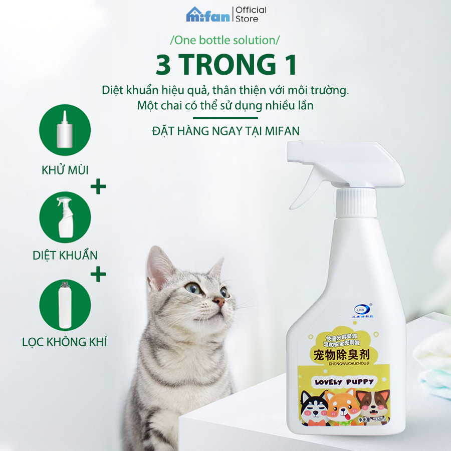 Chai Xịt Khử Mùi Chó Mèo Lkb 350ml MIFAN -  Diệt khuẩn Enzyme khử mùi hôi nước tiểu thú cưng - Chiết xuất thực vật, An toàn