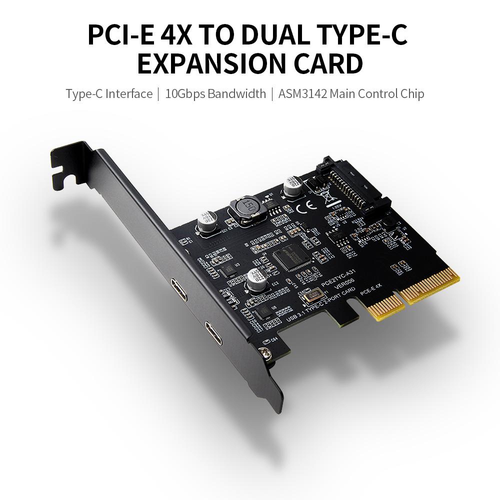 USB3.1 Expansion Card PCI-E 4X to Dual Type-C Adapter Card Converter Card 10Gbps Bandwidth Support Hot Plugging