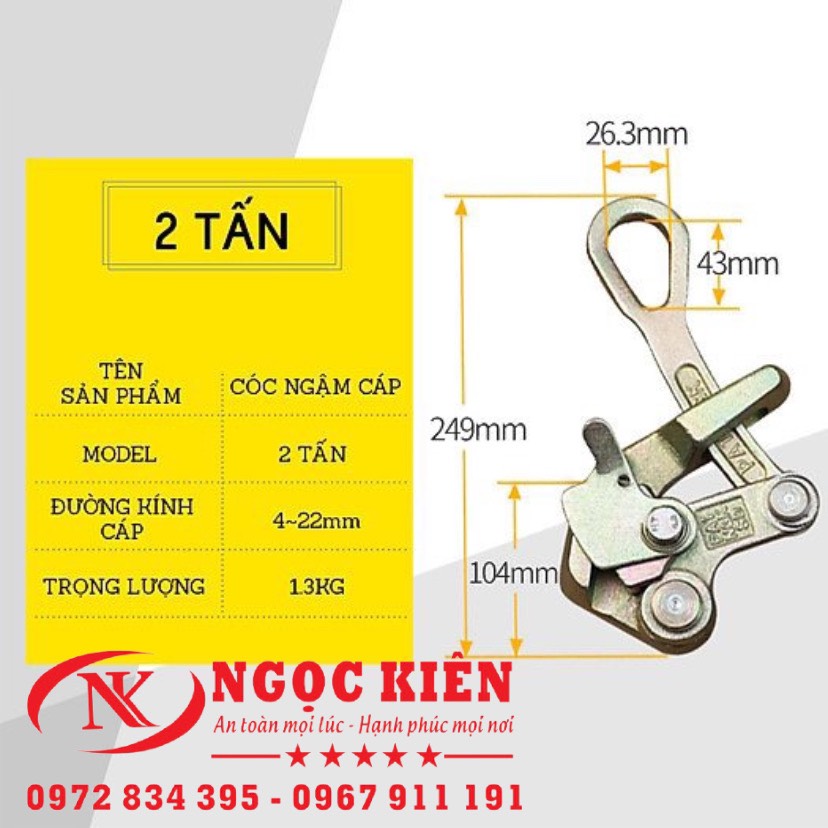 Cóc ngậm cáp ngk 2 tấn - cóc kẹp cáp 2 ton