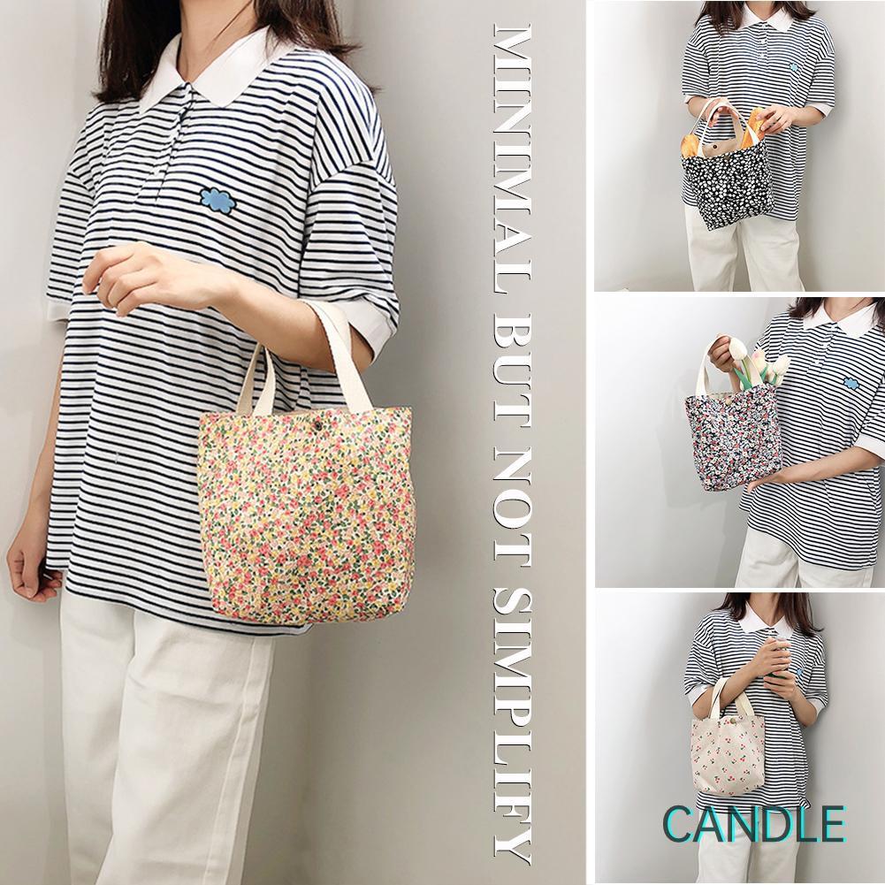 Túi Vải Canvas Đựng Hộp Cơm Trưa In Họa Tiết Đơn Giản