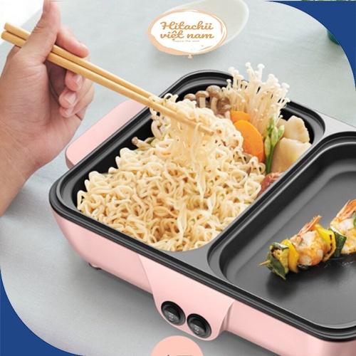 Bếp lẩu nướng 2 in 1 không khói chống dính, Bếp lẩu nướng đa năng mini bằng điện, Nồi lẩu nướng đa năng 2 in 1 Hàn Quốc