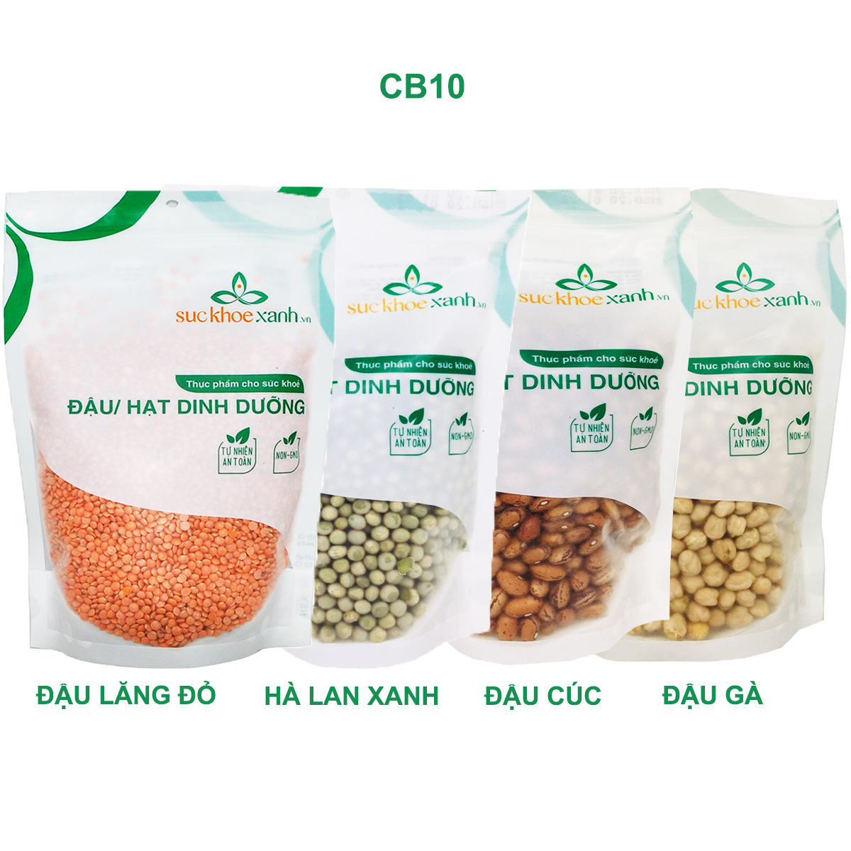 Combo 4 túi Đậu gà và Đậu lăng đỏ và Đậu hà lan xanh nguyên hạt và Đậu cúc 500g