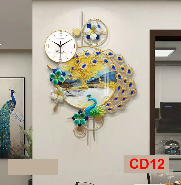 Đồng hồ treo tường trang trí chim công decor CD12 kích thước 100 x 60 cm