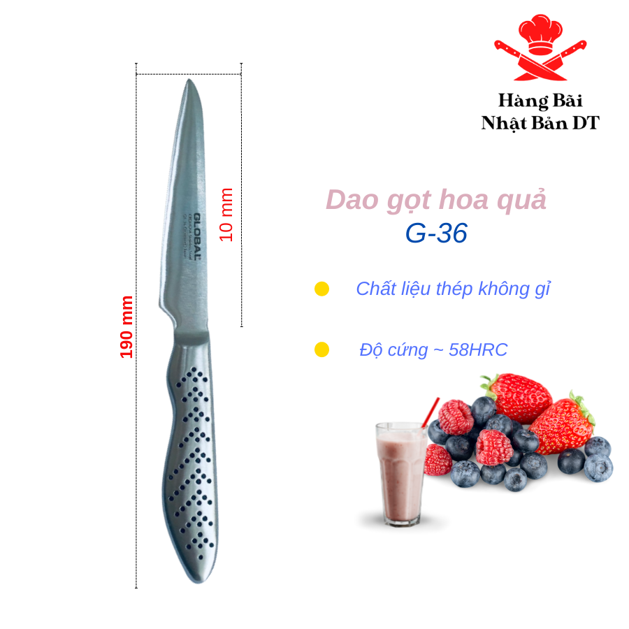 Dao gọt hoa quả nhật bản Global-36 - làm bằng thép không gỉ Cromova 18