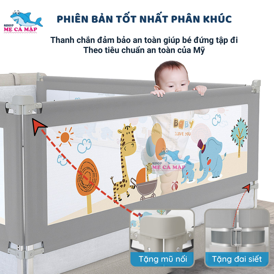 Thanh Chắn Giường Pakey NV2 Nâng Hạ Dạng Trượt Dễ Dàng ,Thanh Chắn Giường Có Khóa Xoáy 2 Chiều, Bọc Xốp An Toàn Cho Bé