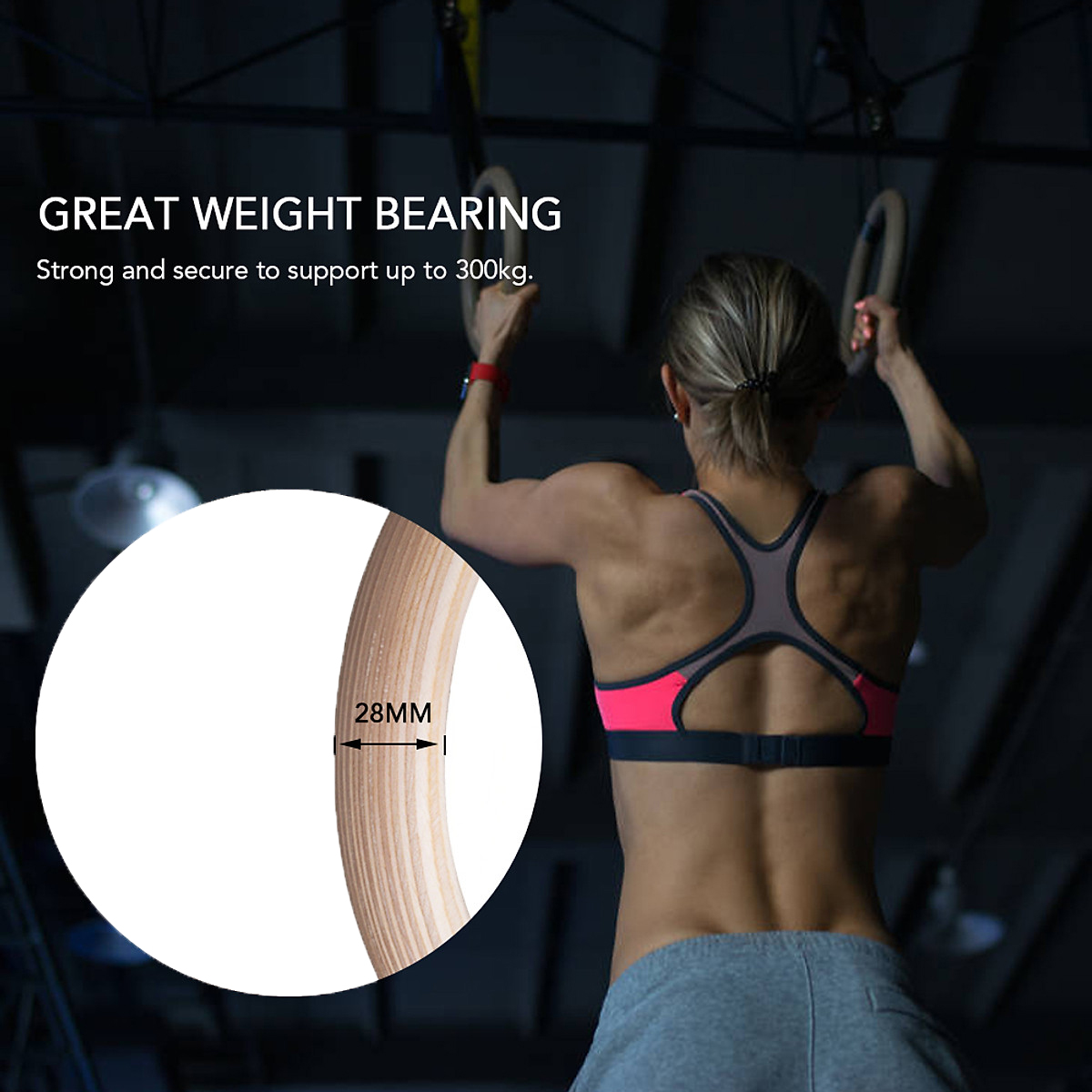 Vòng treo gỗ Gymnastic Rings Cleacco có vạch kẻ số , khóa cài thông minh tiện lợi , chắc chắn treo xà đơn , các bài tập dip rings , street workout , bảo hành 12 tháng - BORO SPORT