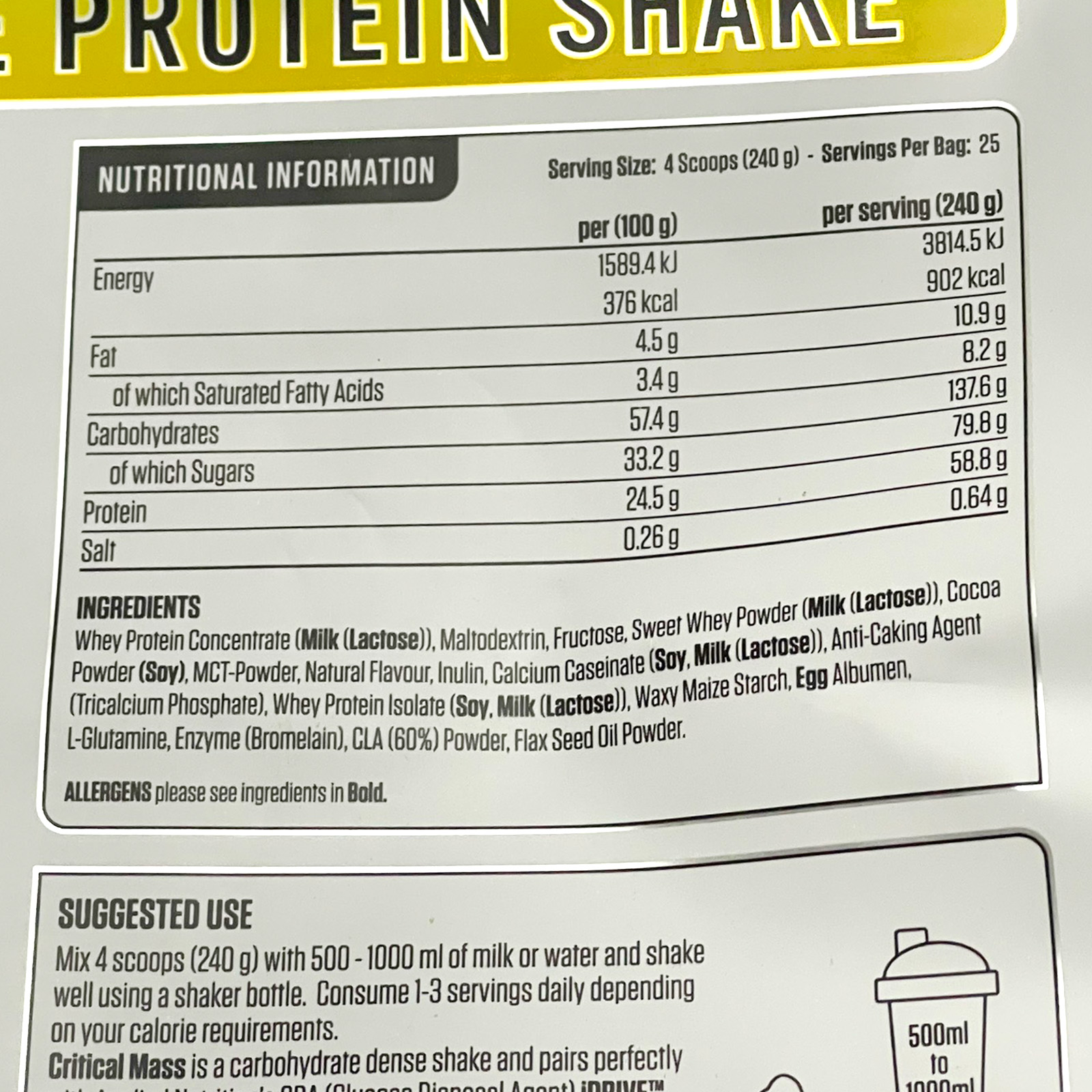 Sữa tăng cân tăng cơ nạc Original Critical Mass của Applied Nutrition bịch 6kg hỗ trợ tăng cân, tăng cơ nhanh cho người gầy