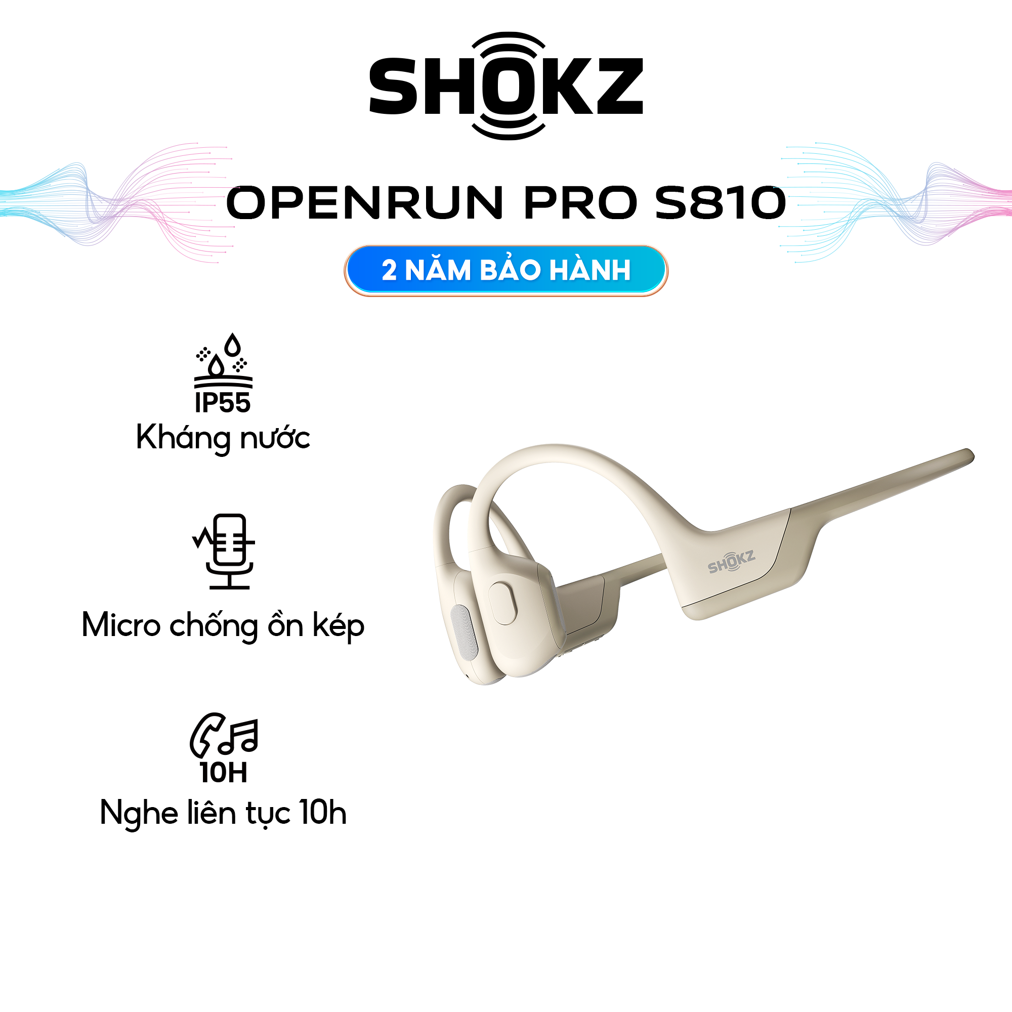 Tai nghe SHOKZ OPENRUN PRO S810 Màu Be - Kháng nước chuẩn IP55 Bluetooth v5.1 thể thao dẫn truyền âm thanh qua xương - Hàng chính hãng