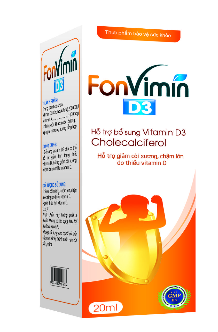 Hỗ trợ giảm còi xương, tăng cường hấp thu canxi Vitamin D3 (Hộp/chai nhỏ giọt 20ml)