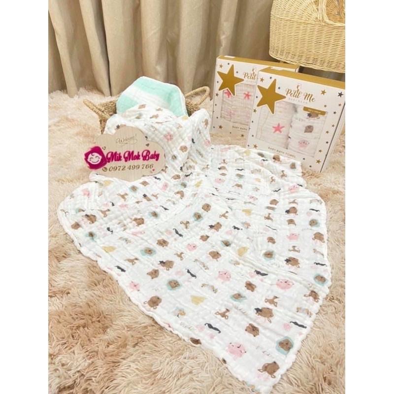 Khăn Tắm 6 lớp cotton cho em bé Petit Me, khăn đa năng mềm mại, thoáng khí, thấm hút tốt