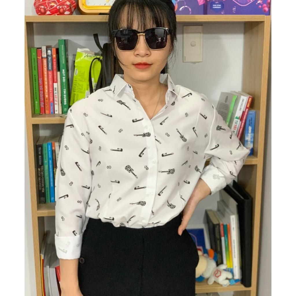 Áo Sơ Mi Nữ Dài Tay Họa Tiết Cây Đàn Mẫu TE01 Chất Vải Mềm Mịn, Thoáng Mát