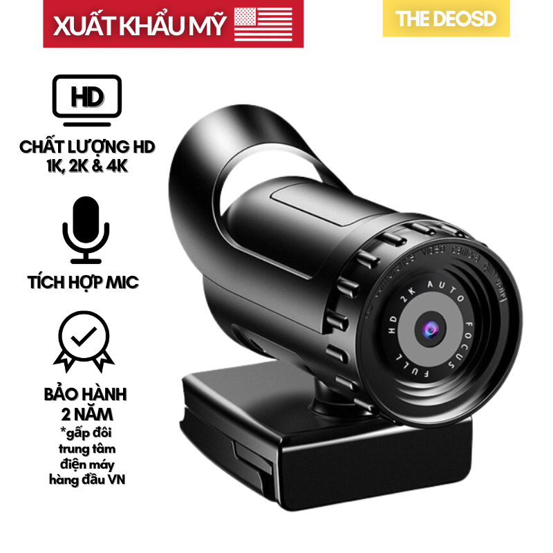 | Xuất Khẩu Mỹ | - Webcam Full HD 720p / 1K / 2K / 4K / 8K Camera Máy Tính / Laptop Tự Động Lấy Nét - The Deosd WC - Hàng Chính Hãng