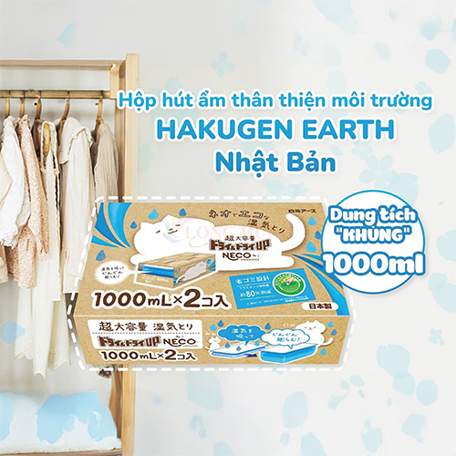 Hộp hút ẩm Hakugen Earth Neco Dry Up (1000ml) - Hàng chính hãng