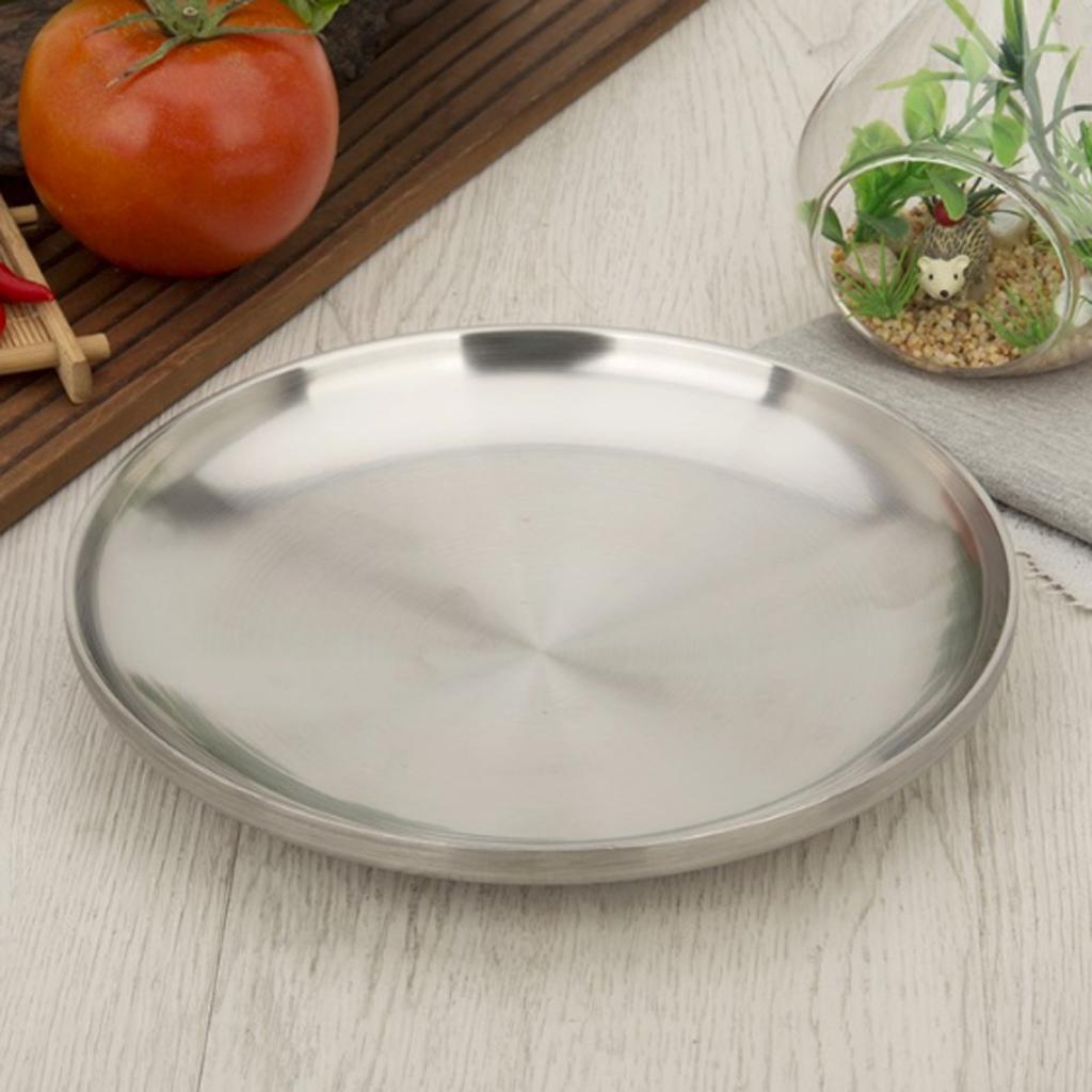 3X Thick Stainless Steel Tray Fruit Dish Barbecue Buffet Dinner Plate 23cm