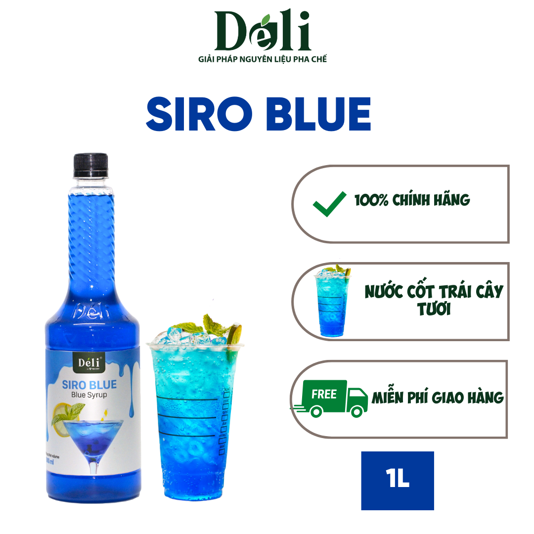 Siro Déli Vị Blue - Chai 1L, Hàng Chính Hãng, Dùng Pha Chế Trà Trái Cây, Đá Bào
