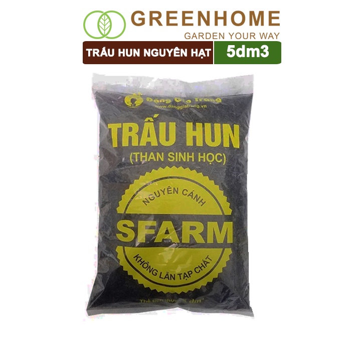 Trấu Hun Greenhome, Bao 5dm3, Sfarm, Giá Thể, Nguyên Cánh Không Lẫn Tạp Chất. Dùng Trồng Thuỷ Canh, Rau Mầm, Ươm Cây Con