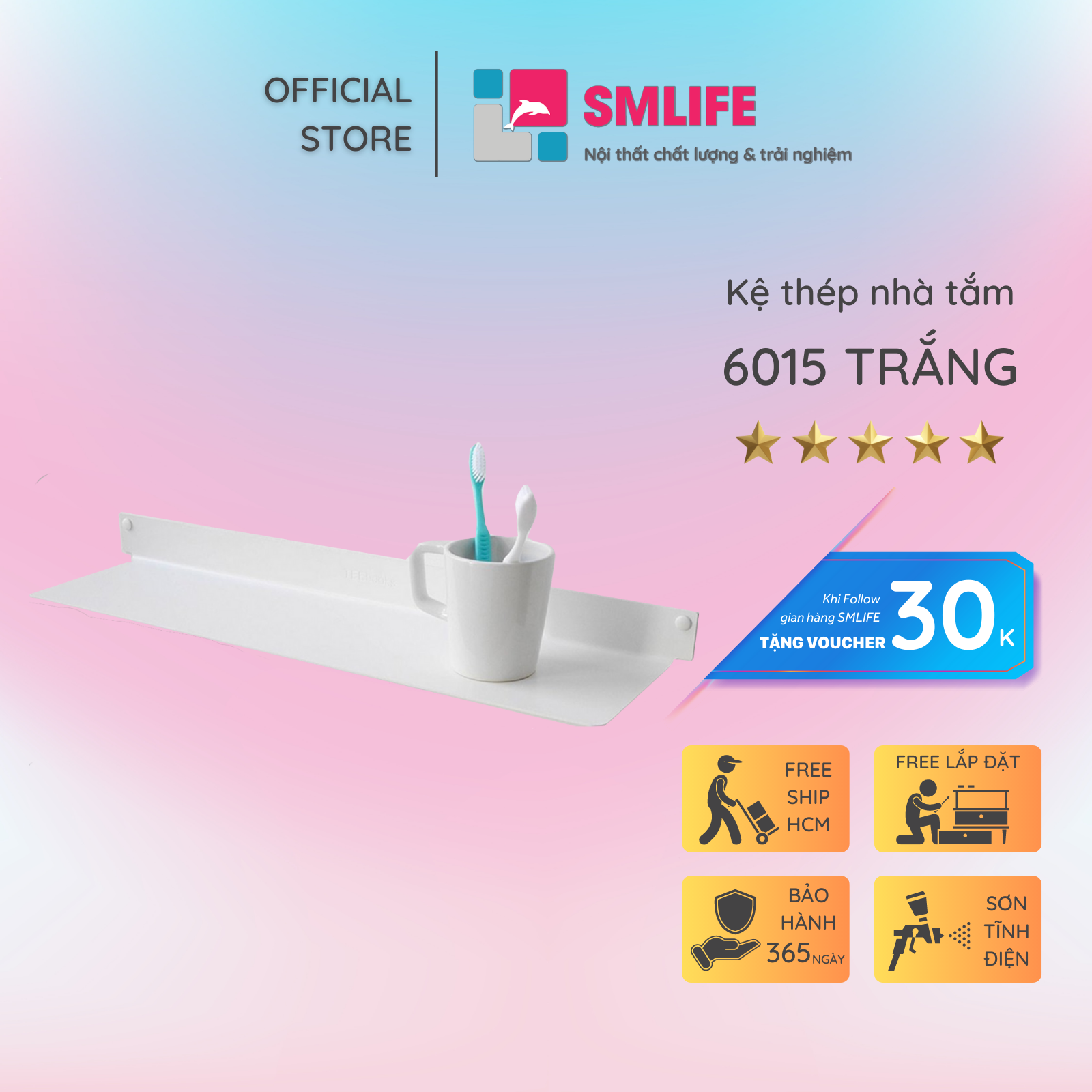 Kệ Nhà Tắm Treo Tường SMLIFE 6015 Bằng Thép Sơn Tĩnh Điện Tiết Kiệm Không Gian Cho Căn Hộ Nhỏ