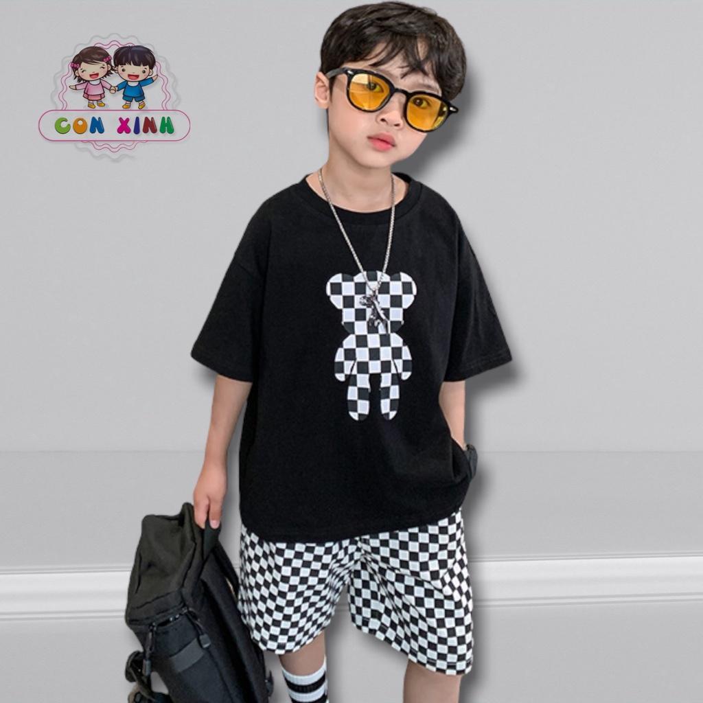 Bộ quần áo bé trai Con Xinh cotton hình in gấu KARO, thời trang dành cho trẻ em từ 4 đến 10 tuổi