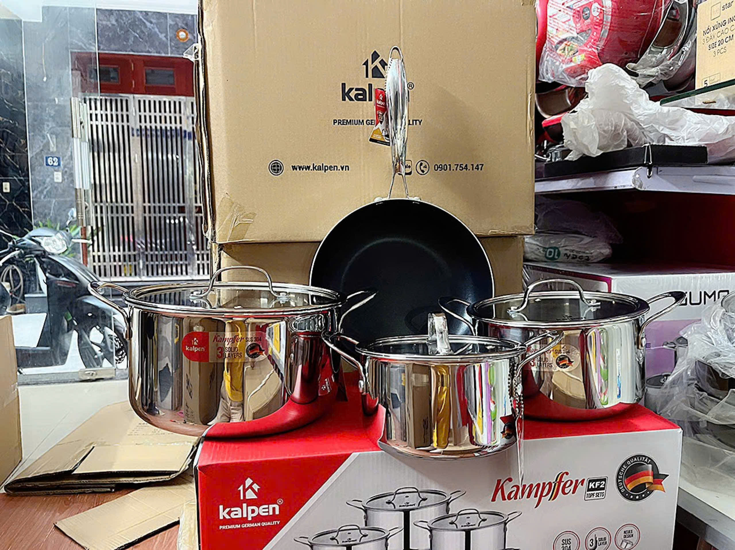 Bộ 3 nồi và chảo inox 3 lớp liền khối Kalpen Kampfer KF2 bảo hành 30 năm
