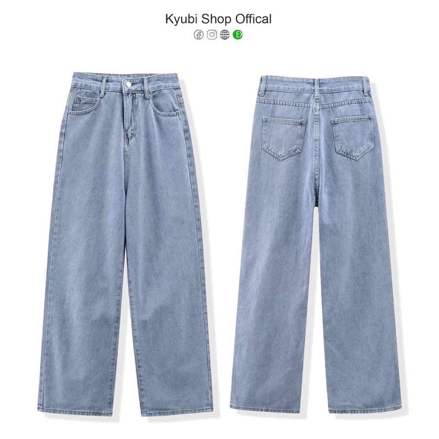 Quần jean nữ lưng cao dáng suông Ulzzang (Có Bigsize) - Quần jeans ống rộng suông cạp cao KYUBI BIGOES