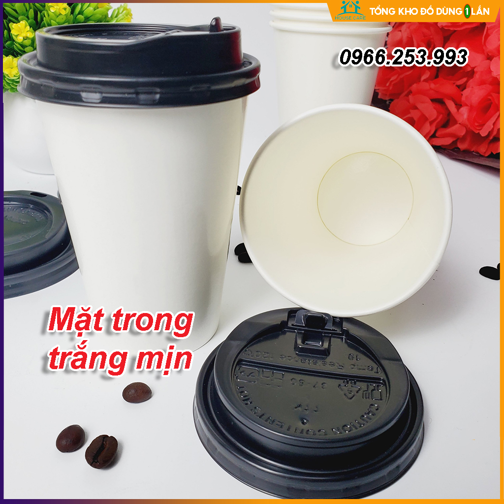 50 cốc giấy CÓ NẮP 360ml size 12OZ cao cấp