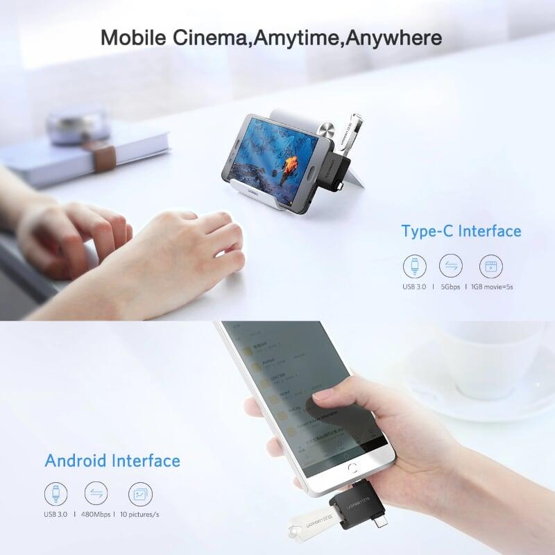 Ugreen UG3045330453TK Màu Đen Đầu chuyển đổi MICRO USB + TYPE C sang USB 3.0 âm hỗ trợ OTG - HÀNG CHÍNH HÃNG