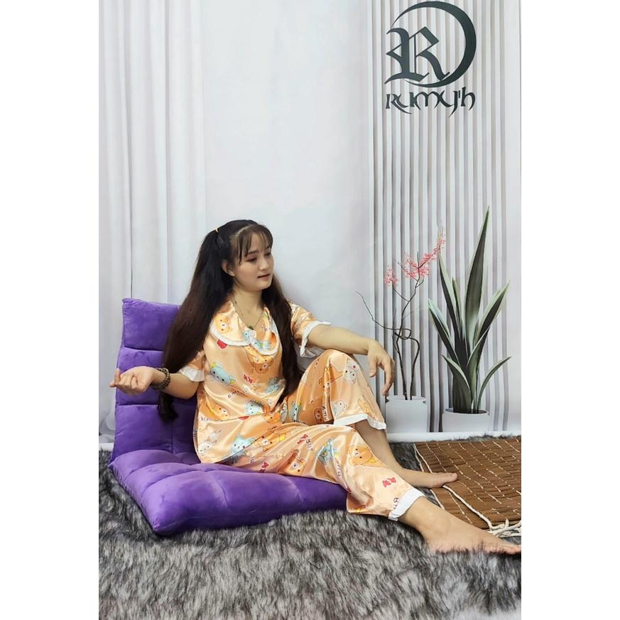 Pijama nữ lụa Satin mặc nhà ,Đồ Bộ , Đồ Ngủ Satin loại 1 quần dài Rumyh Họa tiết dễ thương ảnh chụp trực tiếp , Size M L