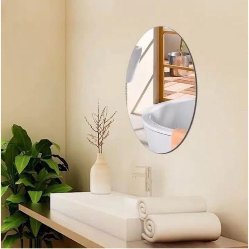 Gương soi treo tường hình tròn kèm pas ốc vít - keo dán gương