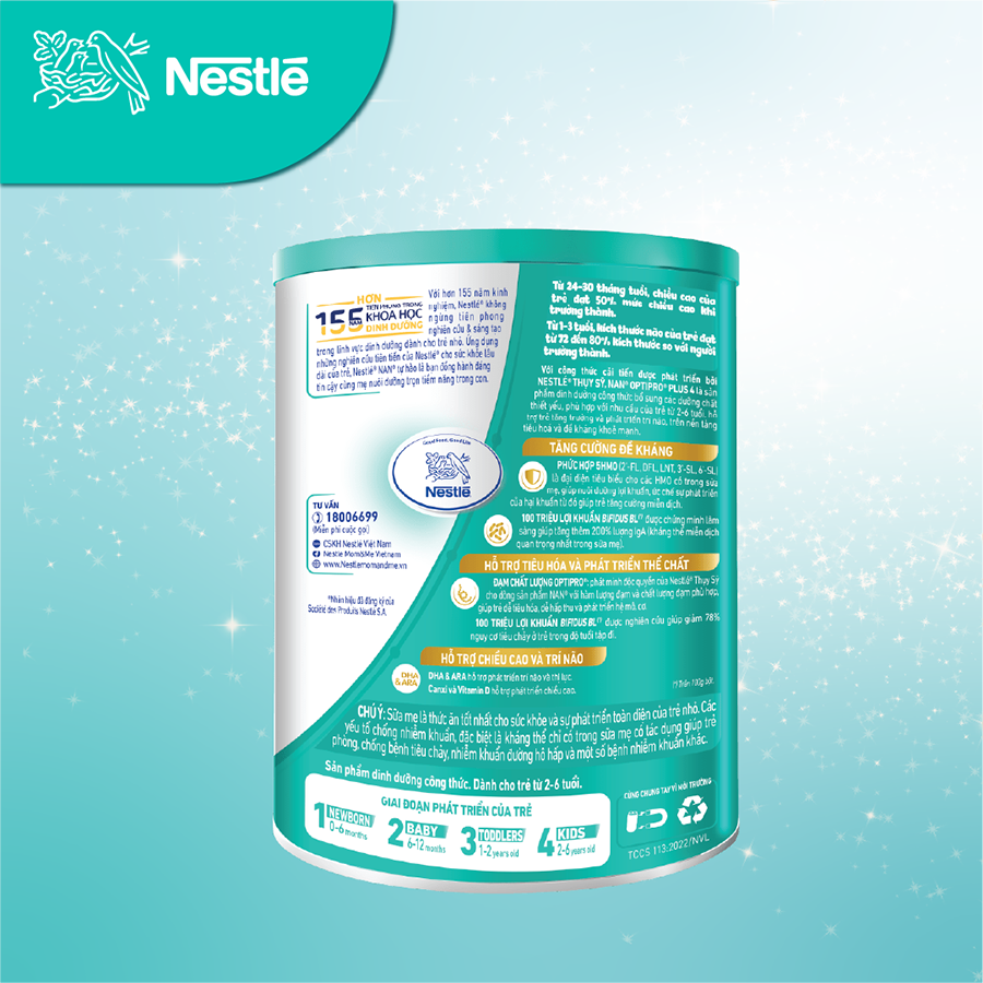 Sữa bột Nestlé NAN OPTIPRO PLUS 4 850g/lon với 5HMO Giúp tiêu hóa tốt + Tăng cường đề kháng (2 - 6 tuổi)
