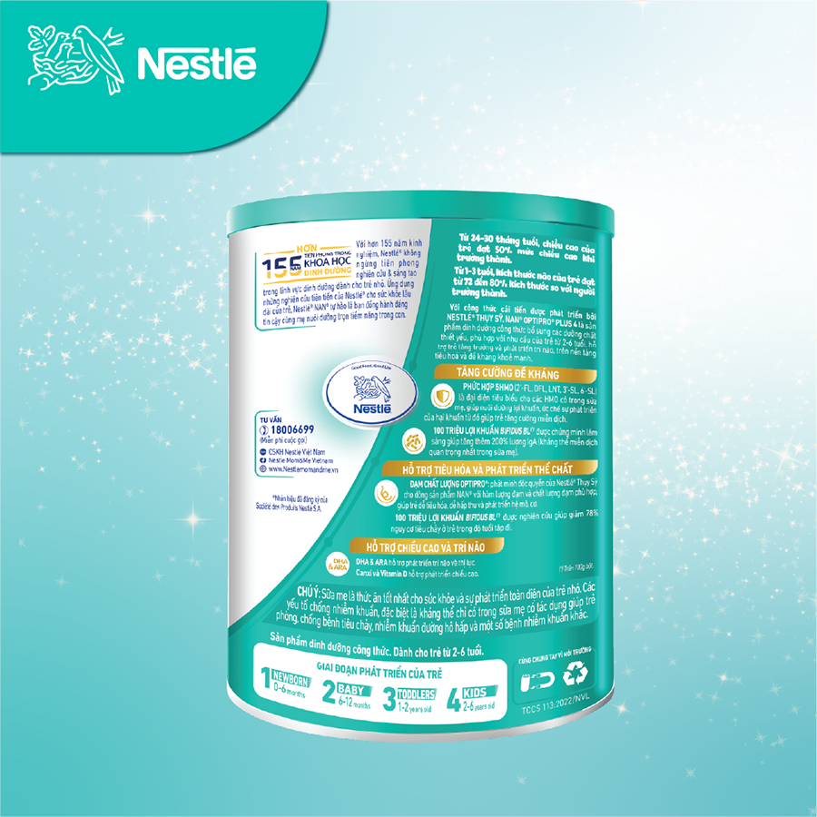 Sữa bột Nestlé NAN OPTIPRO PLUS 4 850g/lon với 5HMO Giúp tiêu hóa tốt + Tăng cường đề kháng