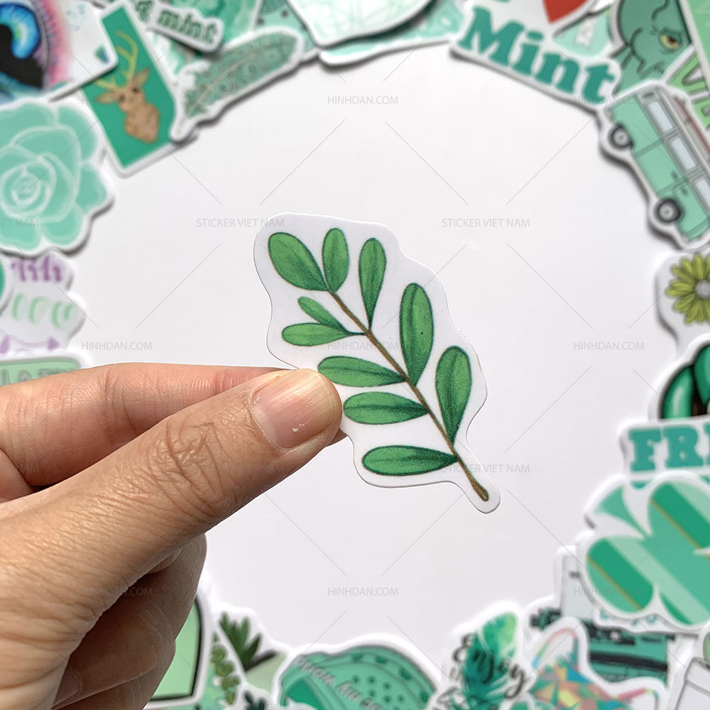 Sticker Mint - Màu Xanh Bạc Hà - Chất Liệu PVC Chất Lượng Cao Chống Nước - Kích Thước 4-8cm