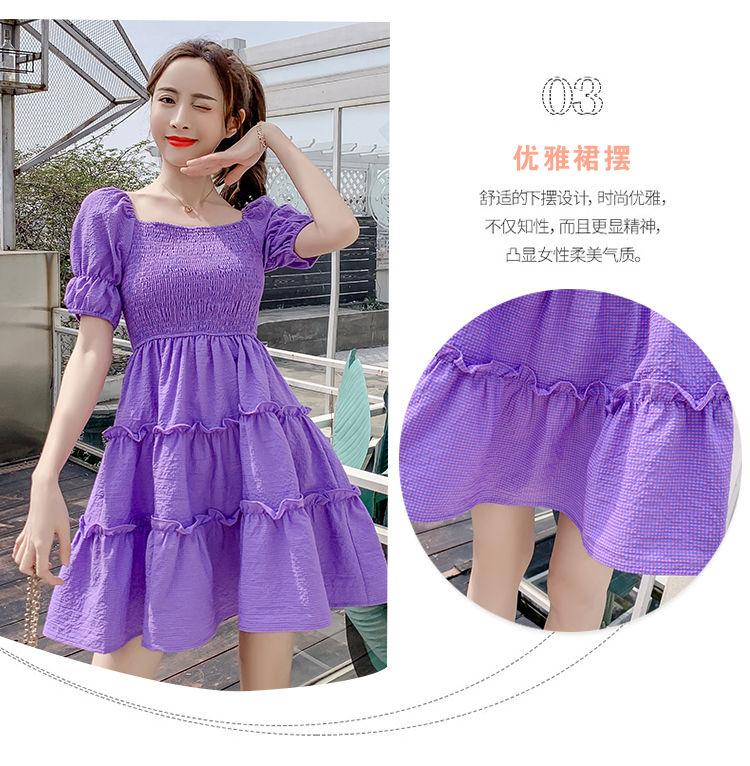DIYIWEI Phụ nữ mùa hè 2023 Square Neck Pleated Bubble Sleeve Thu hẹp eo Khoai tây tím Vintage Pháp Orange Terrier Dress