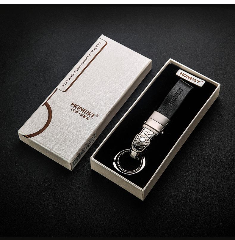 Móc khóa da cao cấp Honest đầu báo đèn led MK175
