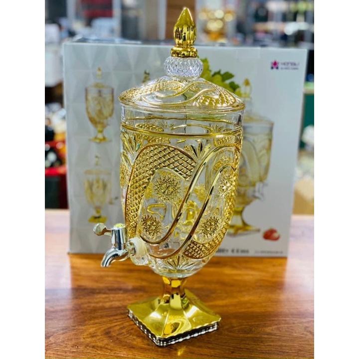BÌNH ĐỰNG NƯỚC UỐNG THỦY TINH KHẢM VÀNG CÓ VÒI RÓT CAO CẤP