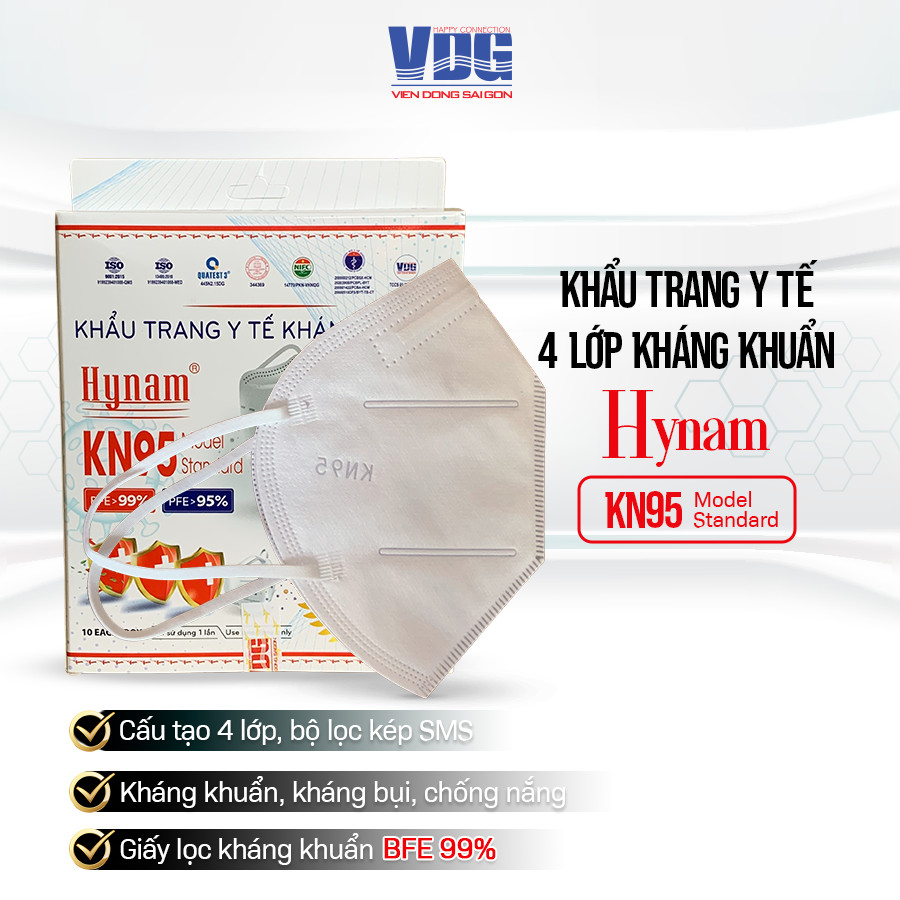 Khẩu trang y tế KN95 Hynam hộp 10 cái - Chất lượng, kháng khuẩn, chống bụi siêu mịn PM2.5, đẹp - Đạt các chứng chỉ ISO 13485, ISO 9001 - Viễn Đông Sài Gòn