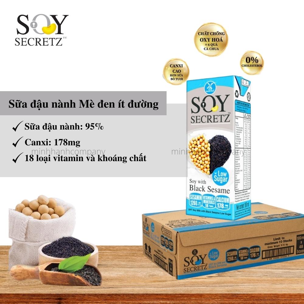 Sữa Đậu Nành Mè Đen Ít Đường Soy Secretz Nhập Khẩu Thái Lan Chính Hãng Ngon Chất Lượng Thùng 48 hộp x 180ml