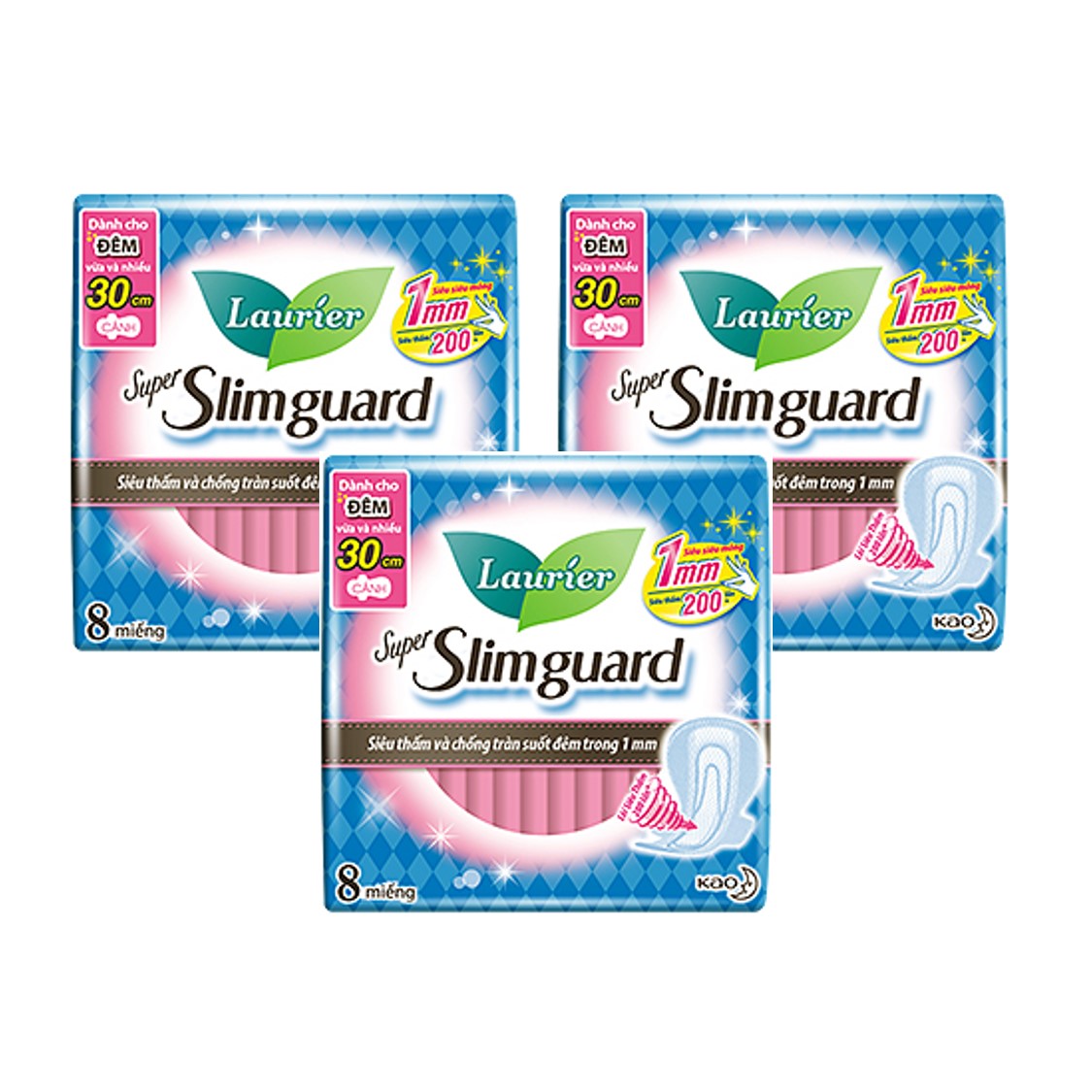 Combo 3 Băng Vệ Sinh Ban Đêm Laurier Super Slimguard Siêu Mỏng 1mm