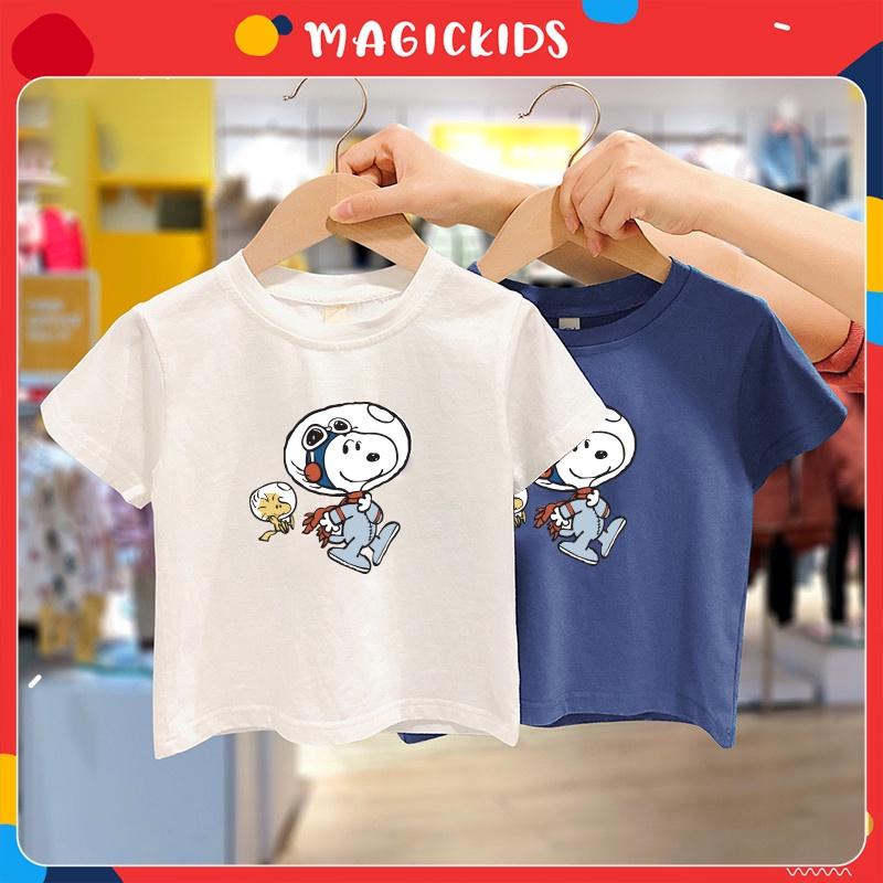 Áo thun cổ tròn ngắn tay cotton cho bé trai 1 2 3 4 5 6 7 tuổi in snoopy Magickids Quần áo trẻ em thoáng mát AO22006