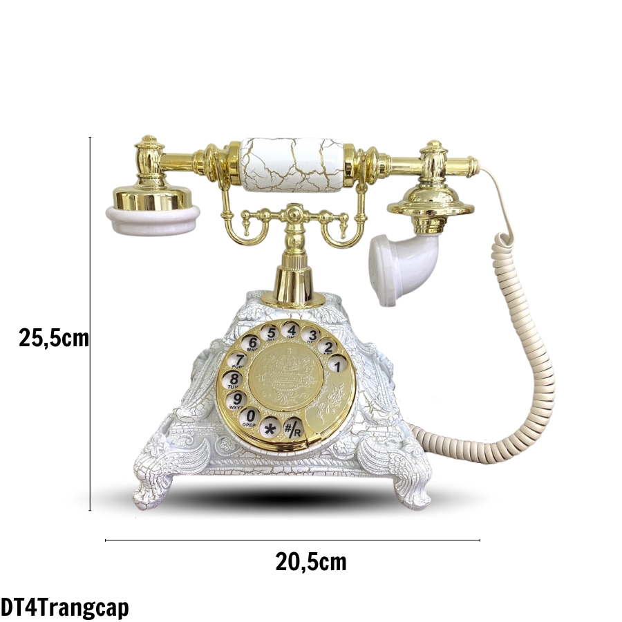 Hình ảnh Điện thoại tân cổ điển để bàn mã DT4 màu trắng kết hợp vàng, chuông thanh bàn phím quay, dùng sim di động nghe gọi âm thanh tốt và để trang trí (Điện thoại bàn tân cổ điển)