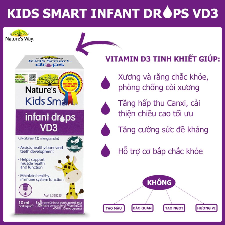 NATURE'S WAY KIDS SMART INFANT DROPS VD3 - BỔ SUNG VITAMIN D3 CHO BÉ