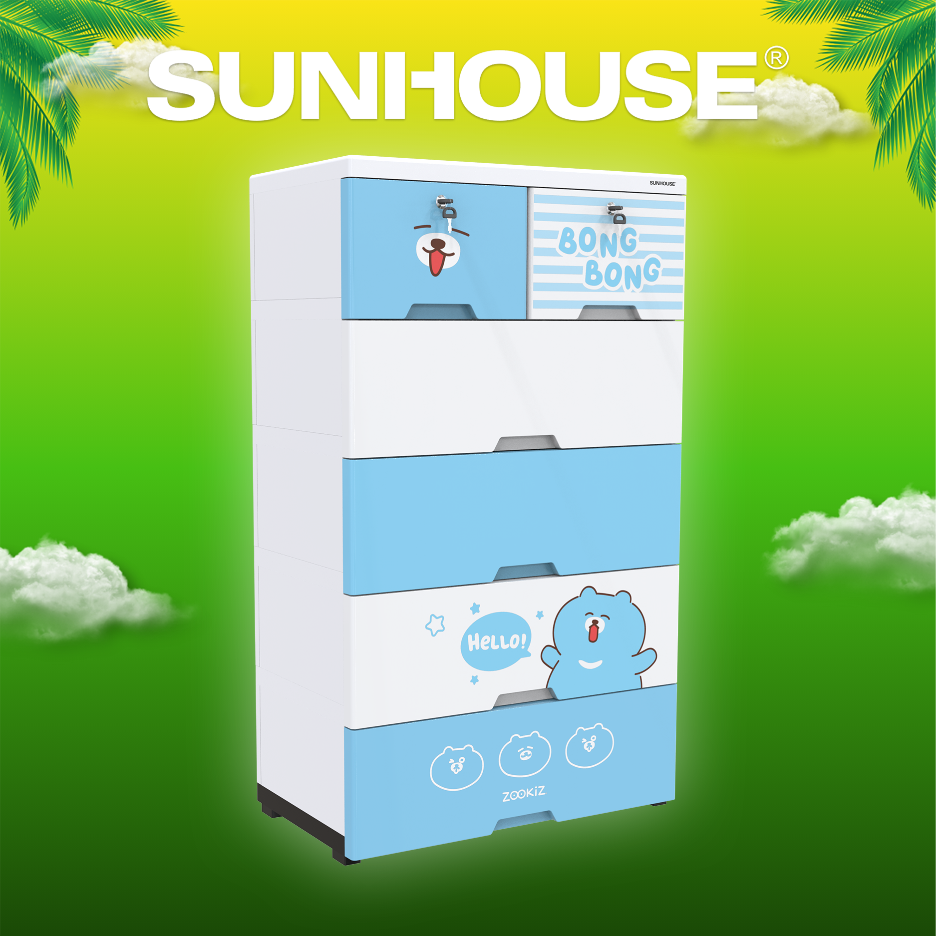 Tủ nhựa trẻ em 6 ngăn Happy Kids SUNHOUSE KS-CA688B6 - Hàng chính hãng