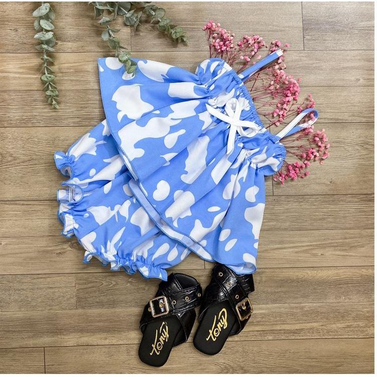 Bộ quần áo bé gái 2 dây màu bò xanh chất liệu lụa 8-23kg Angel Baby Thời Trang Thiết Kế