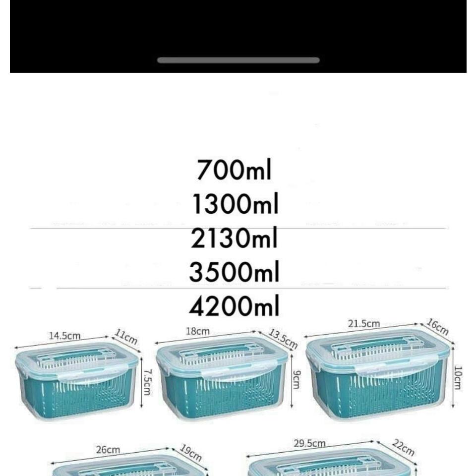 Hộp đựng thức ăn có nắp kín - Set 5 Hộp nhựa đựng thực phẩm cao cấp có rổ đựng và nắp - GDNĐ