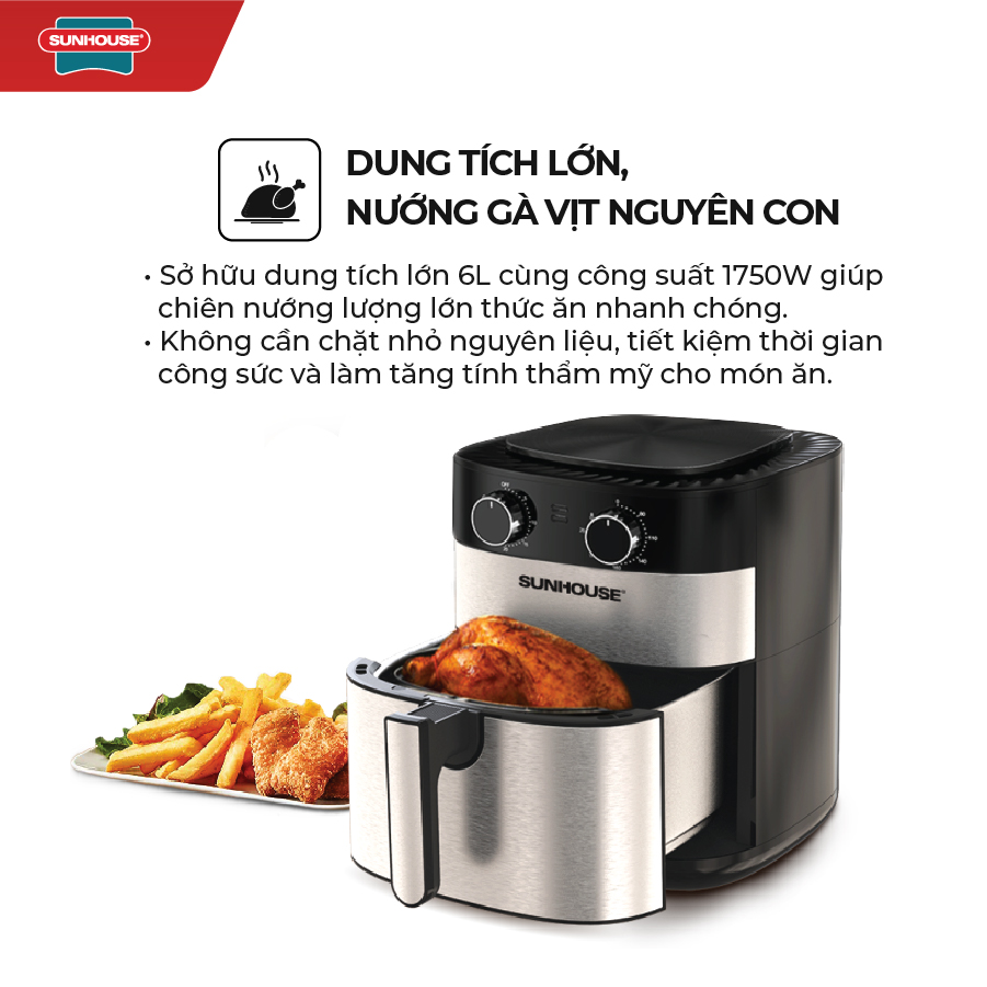 Nồi Chiên Không Dầu Sunhouse SHD4026 - Hàng Chính Hãng