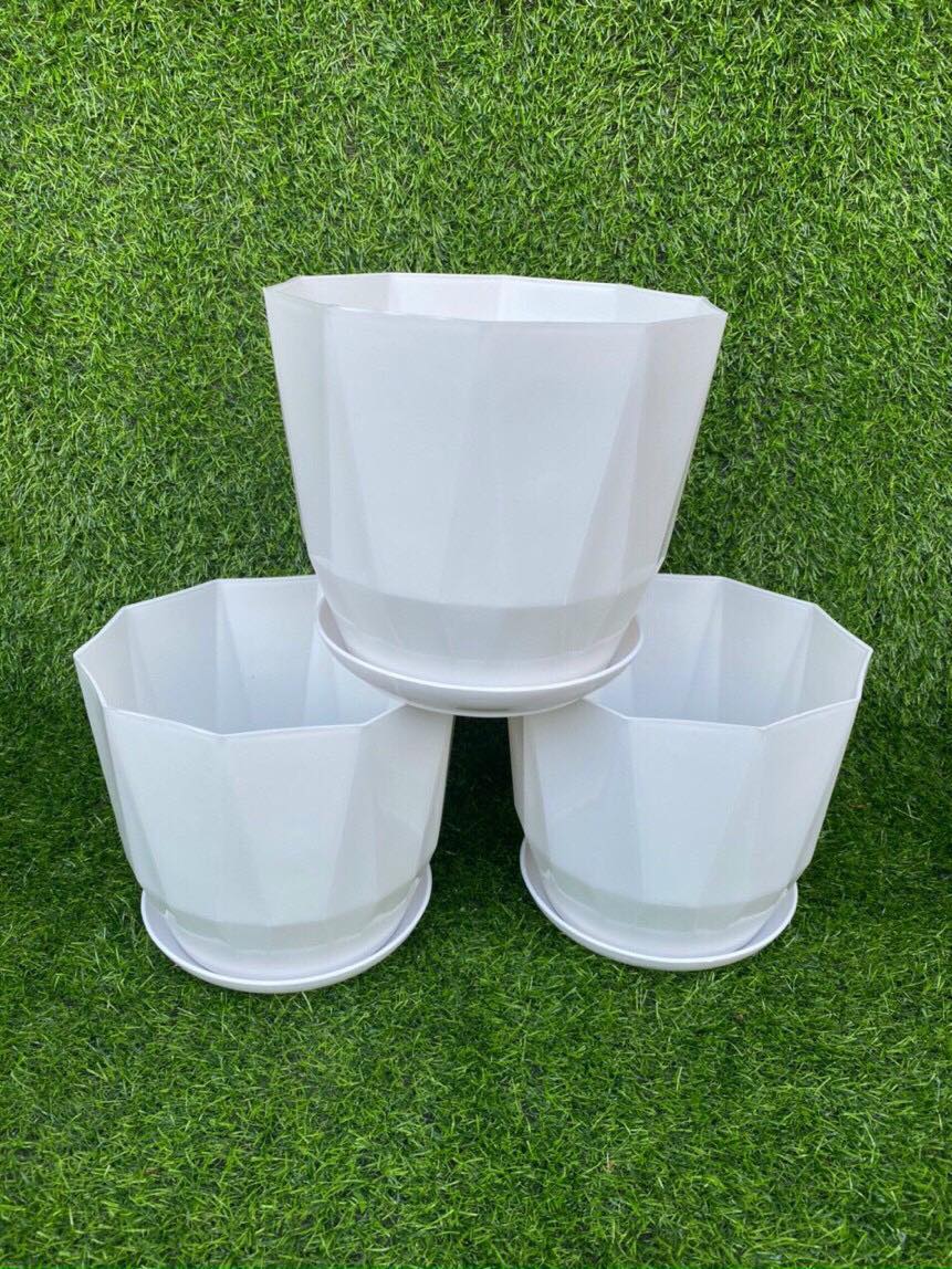Chậu kim cương trồng hoa cây cảnh để bàn cao cấp kèm đĩa KT 21 x 18cm