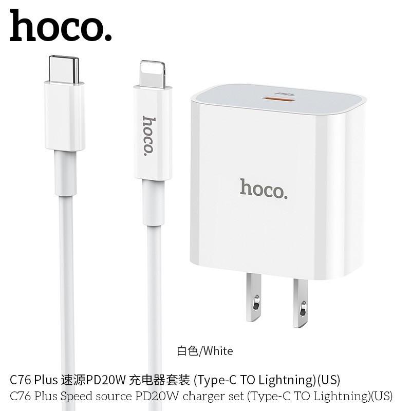 Bộ Sạc Nhanh PD 20W Cho iPhone, iPad Hoco C76 Plus/C76A Plus - Chuẩn Type-C To - Hàng Chính Hãng