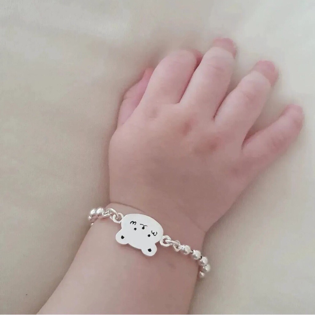 Dây Chuyền, Vòng Cổ Trẻ Em Bạc Ta Hình Mặt Gấu Béo Có Khắc Chữ Theo Yêu Cầu Bạc Hiểu Minh DTE069