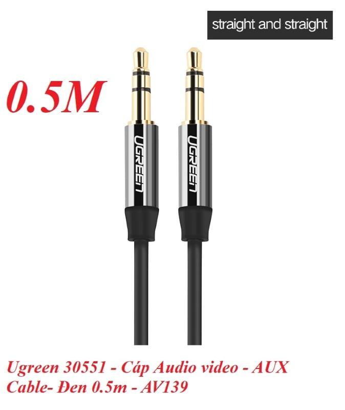 Ugreen UG30551AV139TK 0.5M màu Đen Cáp âm thanh 2 đầu 3.5mm dương mạ vàng - HÀNG CHÍNH HÃNG