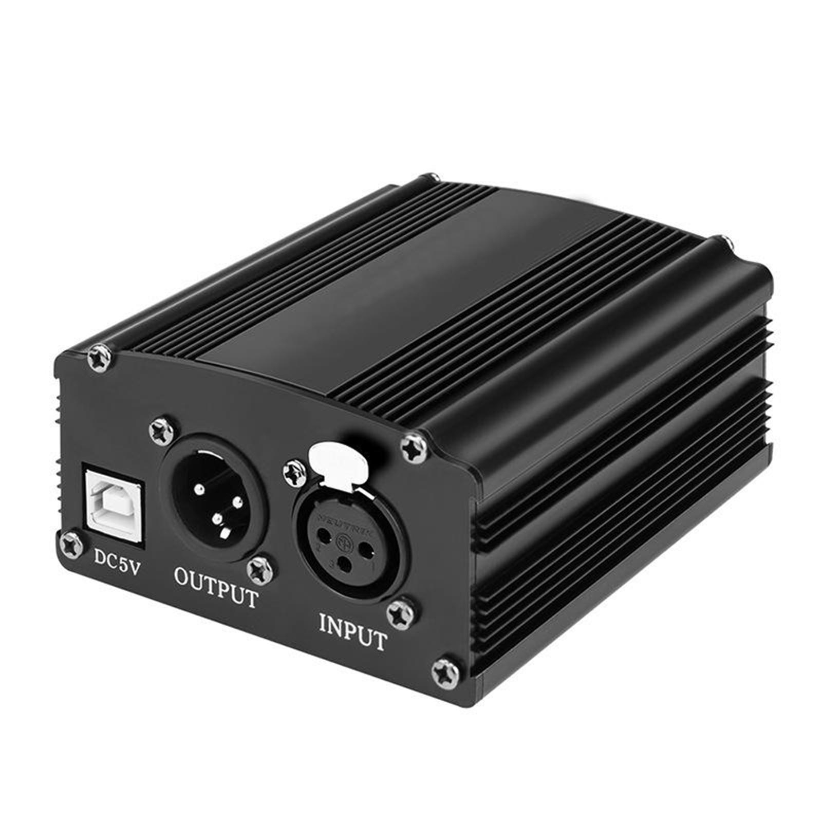 48V  Power Supply with XLR 3 Pin Microphone Cable for Mic Black
