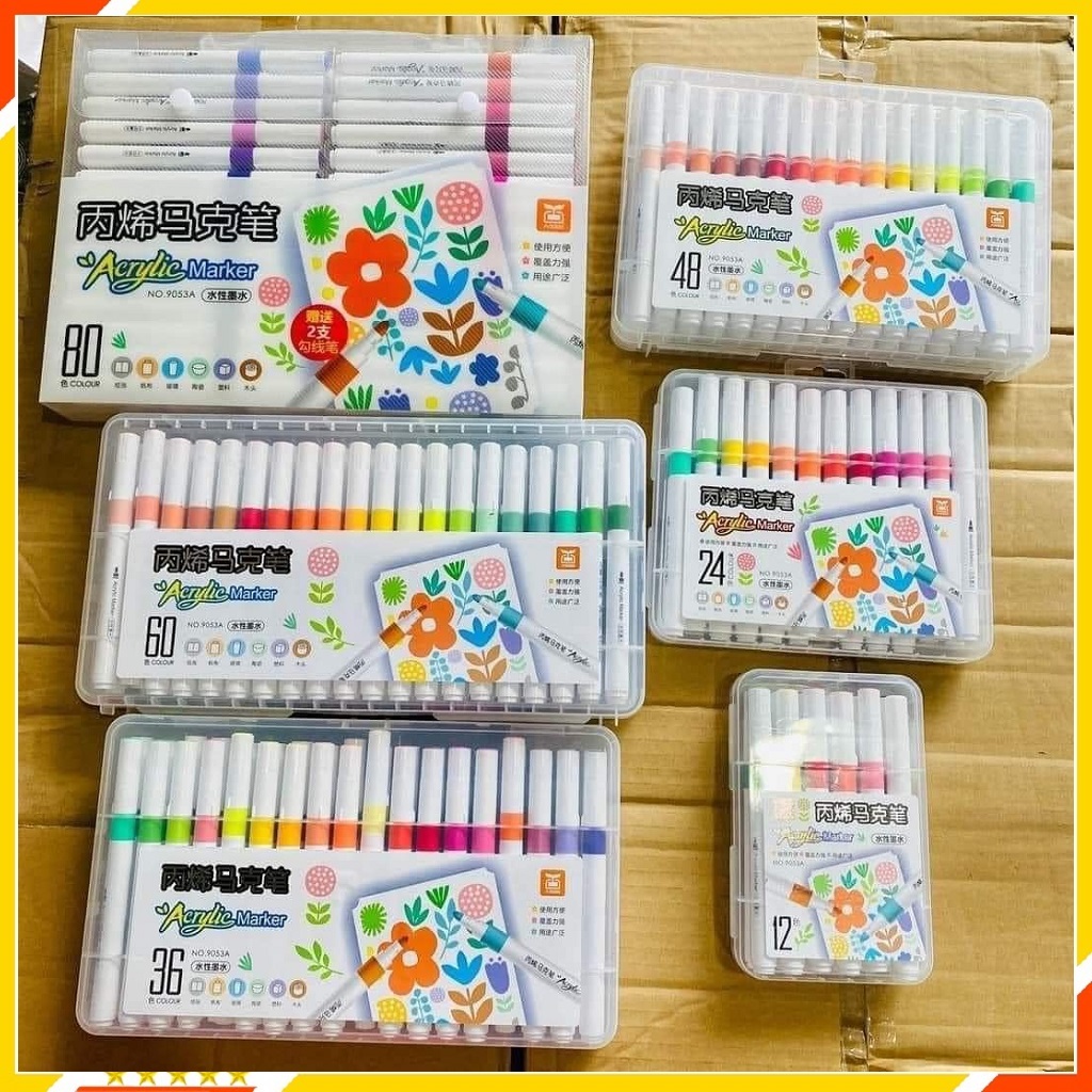 Bút màu Acrylic, bộ màu marker 24-36-48-60 màu, Bút vẽ được chồng màu và vẽ trên nhiều chất liệu